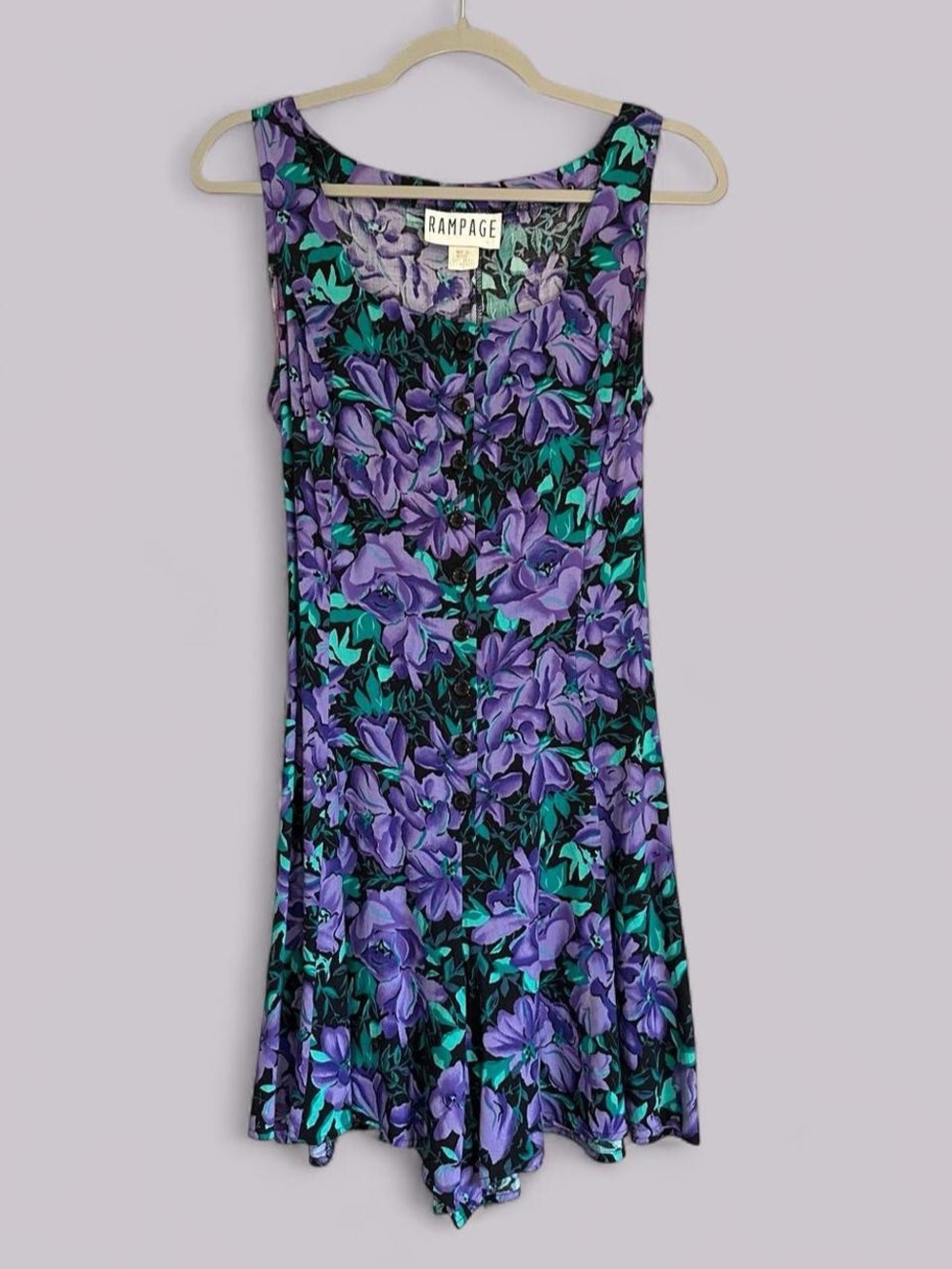 Vintage 90s Rampage Purple Floral Button-Front Romper Dress